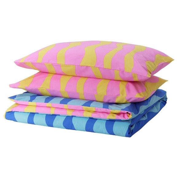 New! IKEA SOMMARVICKER Duvet Cover & Pillowcases Blue/light Pink King 405.546.92 - Picture 2 of 6